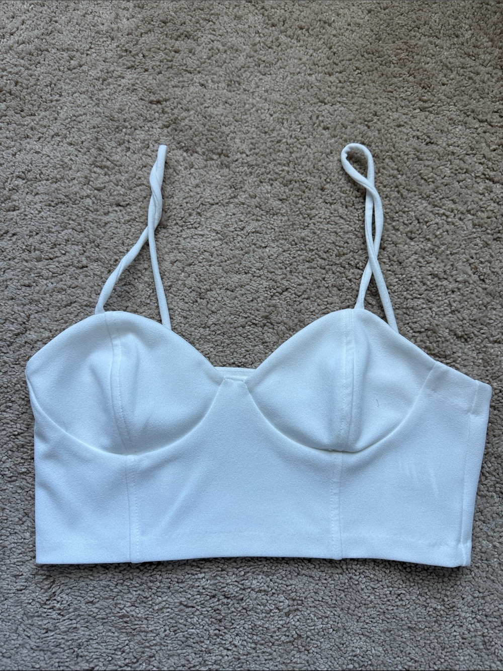 Zara White Structured Bustier Crop Top with Thin Straps
